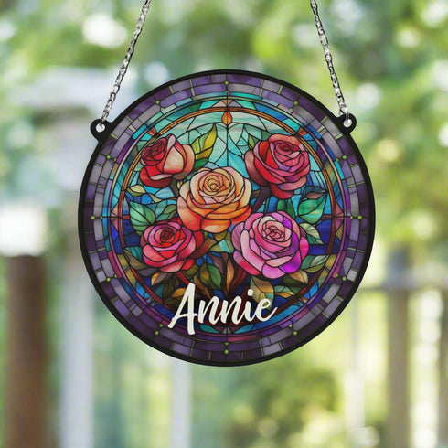 Roses Personalised Stained Glass Effect Suncatcher